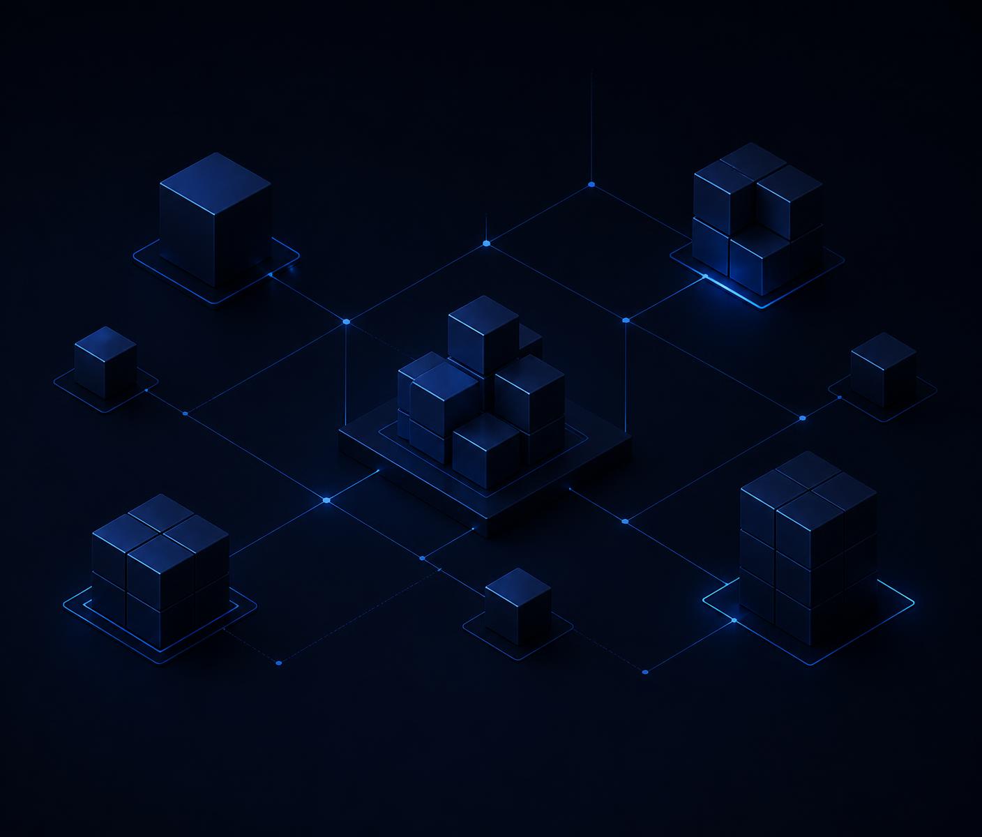 Composição abstrata representando produtos, distribuição e conexões comerciais